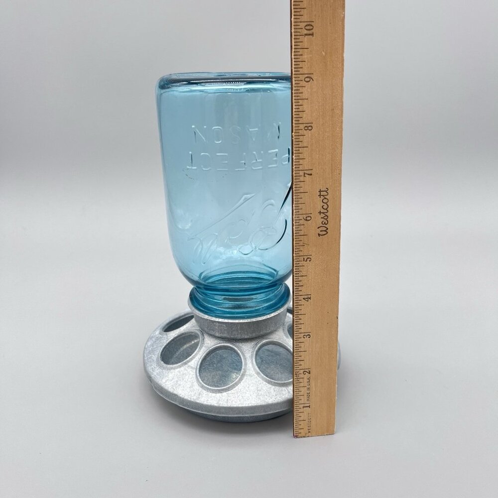 Chicken Feeders 9" Tall Unique Candy Dish Blue Ball Mason Jar Bird Feeder - Picture 6 of 7